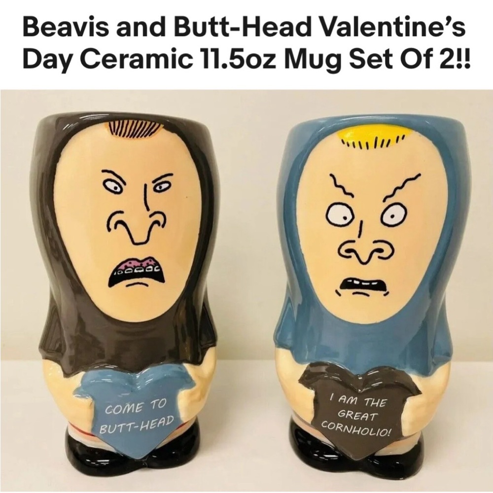 NWT Designer Zak Beavis and Butthead 11.5 oz. Ceramic Mugs. Collector’s …